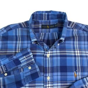 Ralph Lauren Mens Blue Plaid Button Down Shirt Long Sleeve Size M Pony Logo